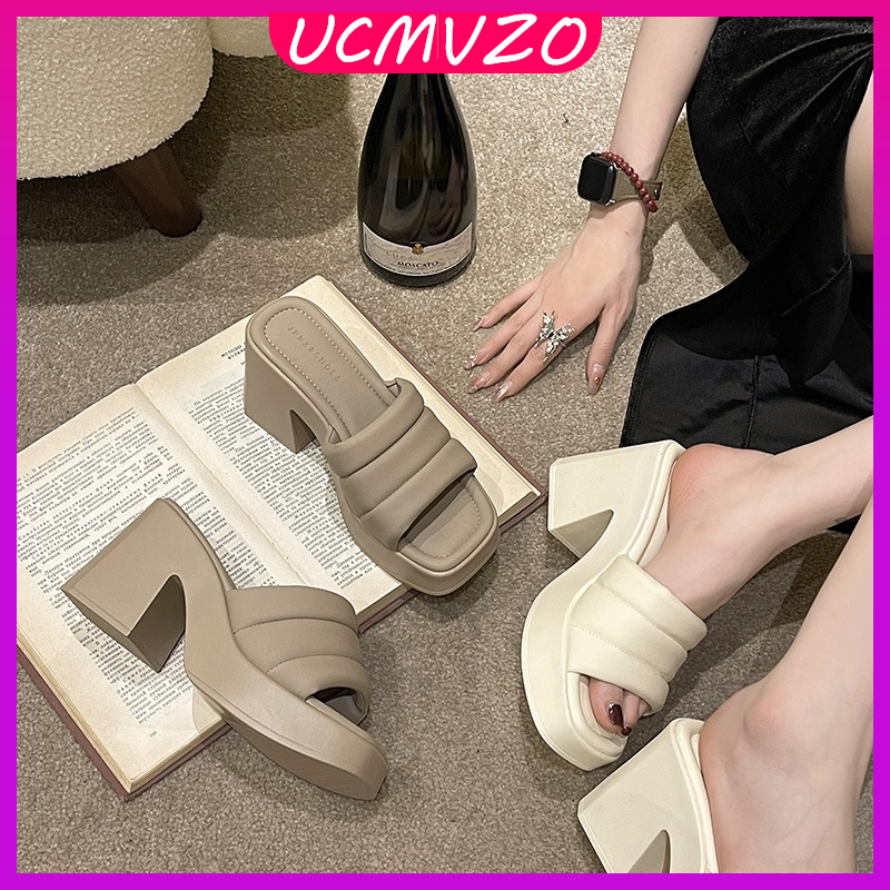 UCMVZO Women Heels Sandals Simple Fashion Atmosphere Comfortable Non-slip Ladies Heel Sandals ราคา 443 บาท*ส่งฟรี