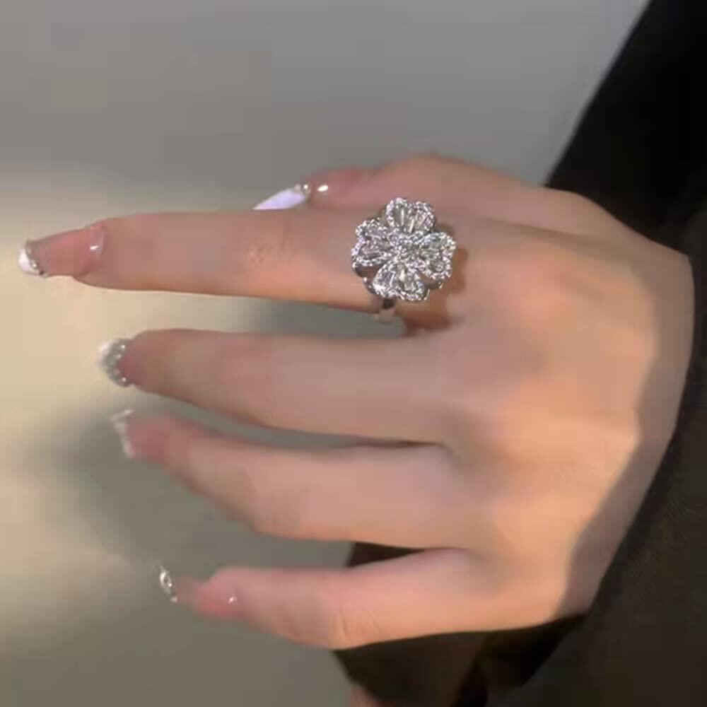 Nhẫn Xoay Hình Hoa May Mắn Lấp Lánh Nhẹ Nhàng Nhẫn Xoay Điều Chỉnh Được Nhẫn Xoay May Mắn Quà Tặng Trang Sức Cho Nữ