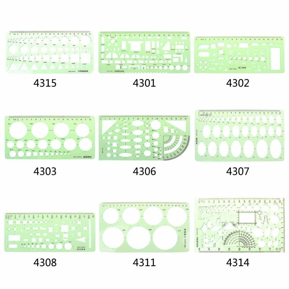 Giftstores văn phòng phẩm trong suốt dụng cụ đo vòng tròn hình bầu dục nhiều hình thước cong thước vẽ thước kẻ mẫu thước hình học