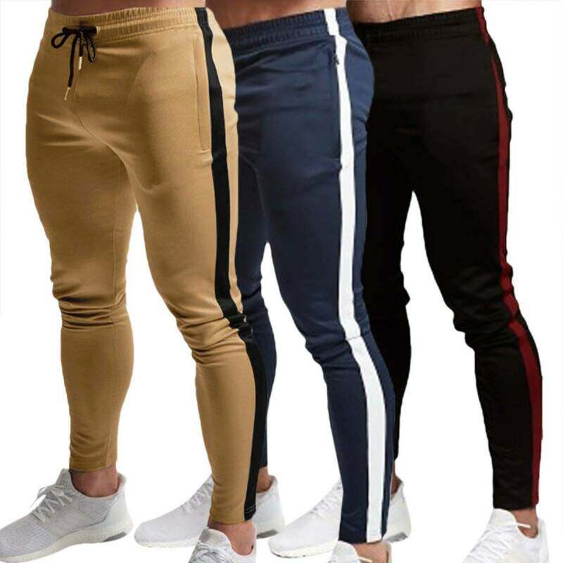 MENS FIT TRACKSUIT BOTTOMS SKINNY JOGGERS SWEAT PANTS GYM WAVER CREAM..
