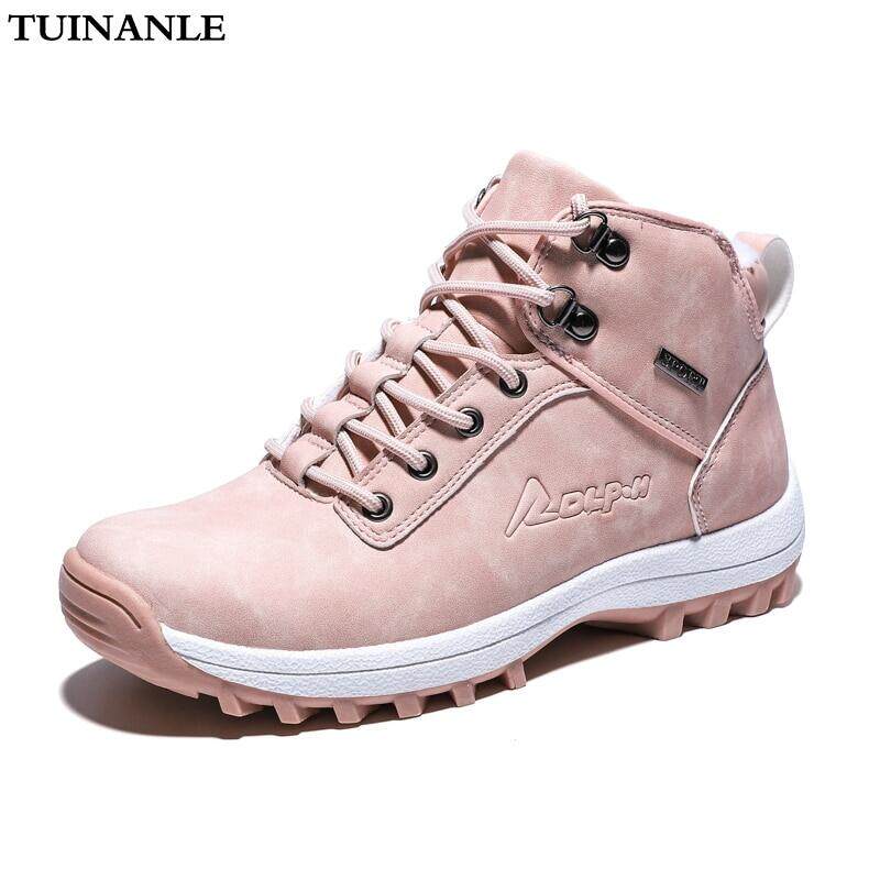 Phụ nữ mắt cá chân tuyết khởi động mùa đông ấm áp sang trọng nêm cao su nền tảng Faux Lace Up Hồng Ladies Giày
