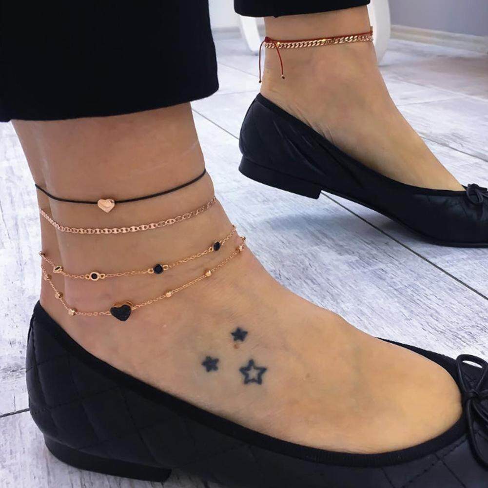 4Pcs/Set Ladies Ankle Bracelet Anklet Adjustable Beaded Chain Foot