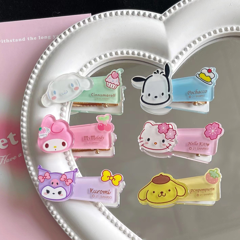Sanrio kẹp tóc kẹp tóc ngắn hoạt hình Nữ sinh trong suốt
