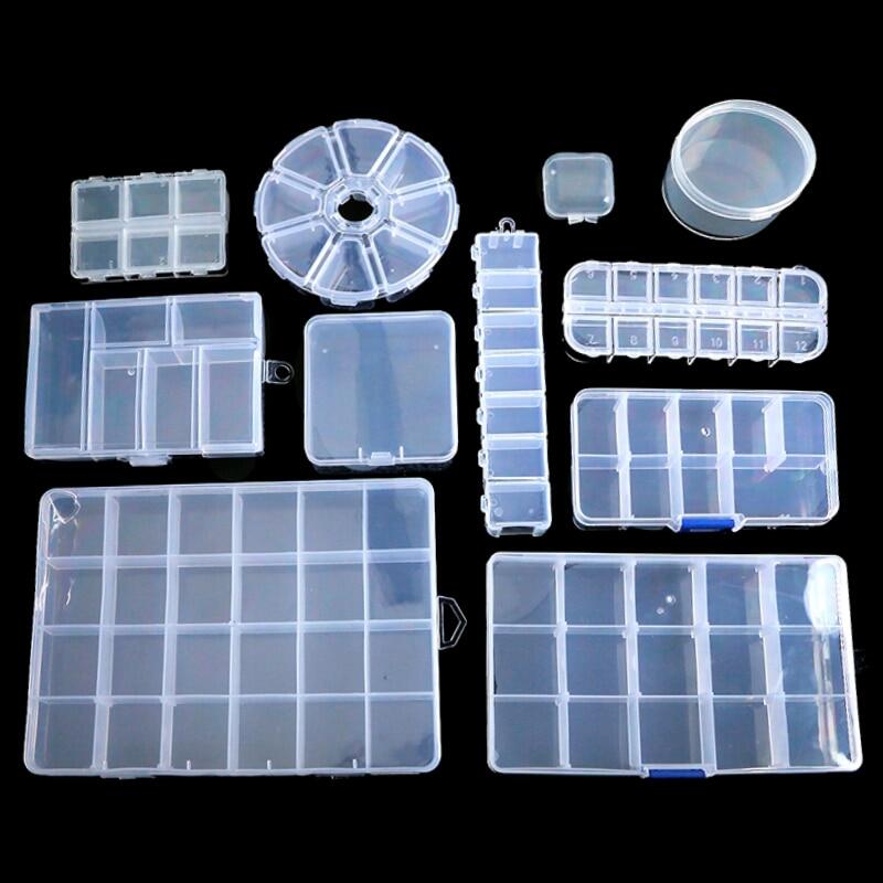Hộp đựng trang sức bằng nhựa có thể điều chỉnh nhiều kích cỡ/hộp đựng hạt nhỏ kim cương giả gắn móng thủ công mỹ nghệ hộp trong suốt có nắp