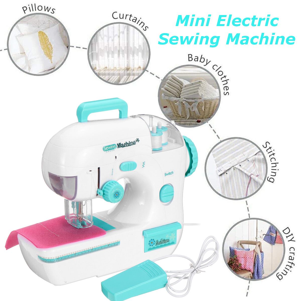 Generic Portable Electric Pedal Sewing Machine Automatic Tread Rewind ...