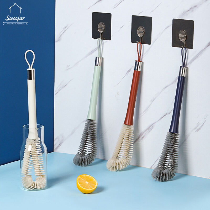 Sweejar bàn chải làm sạch cốc ni lông với bàn chải ống hút nhỏ với tay cầm dài bàn chải đa năng cho nồi cốc cốc ống