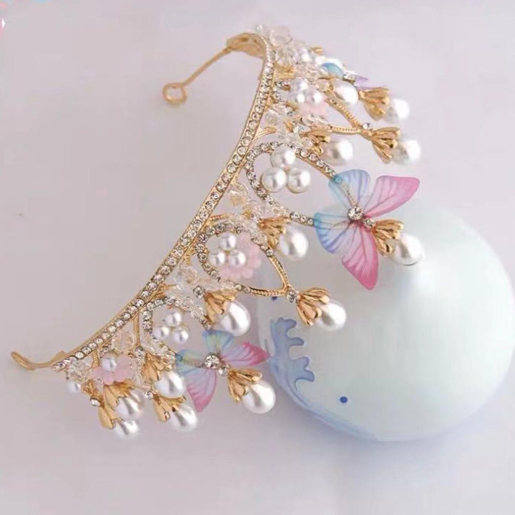 Vương miện công chúa bướm vương miện, băng đô ngọc trai cho bé gái