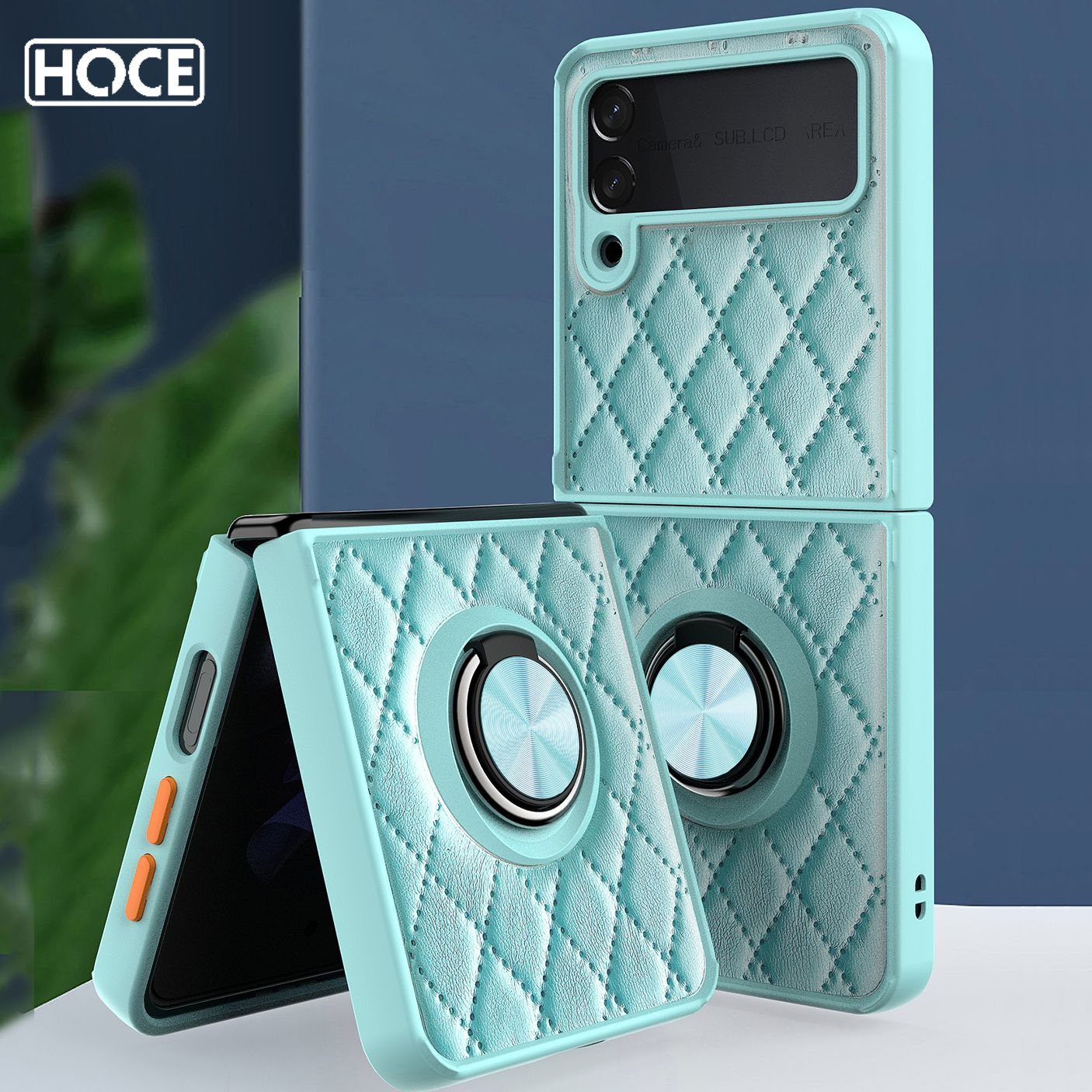 HOCE Ốp Điện Thoại Có Giá Đỡ Nhẫn Từ Tính Cho Samsung Z Flip 3 Flip 4 5G Flip3 Zflip3 Zflip4 Ốp Lưng Mềm Có Giá Đỡ Bằng Da Lingge Ốp Lưng Cho Galaxy Zflip4 Flip4