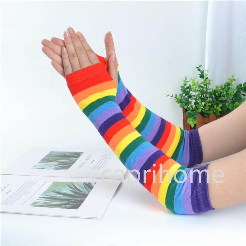 Tay Áo Sọc Cầu Vồng, Găng Tay Tay Dệt Kim Thoáng Khí Chống Nắng Cho Nữ Đạp Xe Ngoài Trời 1822