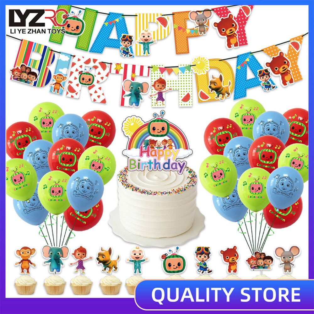 Biểu Ngữ Chúc Mừng Sinh Nhật Chủ Đề Cococomelon Và Bóng Bay, Với Đầu Trang Trí Bánh Biểu Ngữ Chúc Mừng Sinh Nhật Gói Đồ Trang Trí Tiệc Mừng Em Bé Tắm Đồ Chơi Cho Trẻ Em Và Bé Trai Quà Sinh Nhật