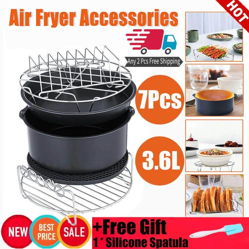 [ฟรีของขวัญ] salmopho 7 ชิ้น/เซ็ตบาร์บีคิวหม้อทอด Air fryer ชุดอุปกรณ์ชุดอุปกรณ์เครื่องมือเครื่องใช้ในครัวสำหรับ 3.6L