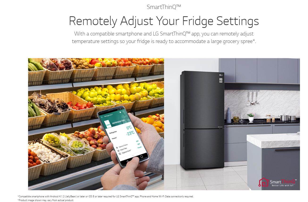 LG 454L 2 Door Inverter Bottom Freezer Refrigerator GCB529NQCZ (Matte