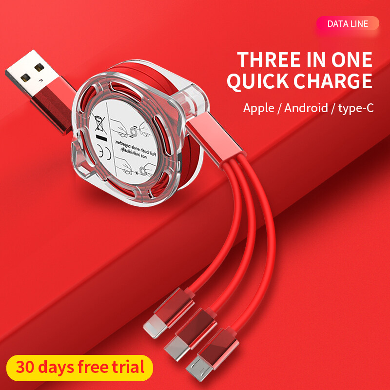 3 in 1 Retractable USB Charger Cable Cord Dolphin Fast Charging Reusable Charger Cord Compatible with Cell Phones Tablets Universal Use 