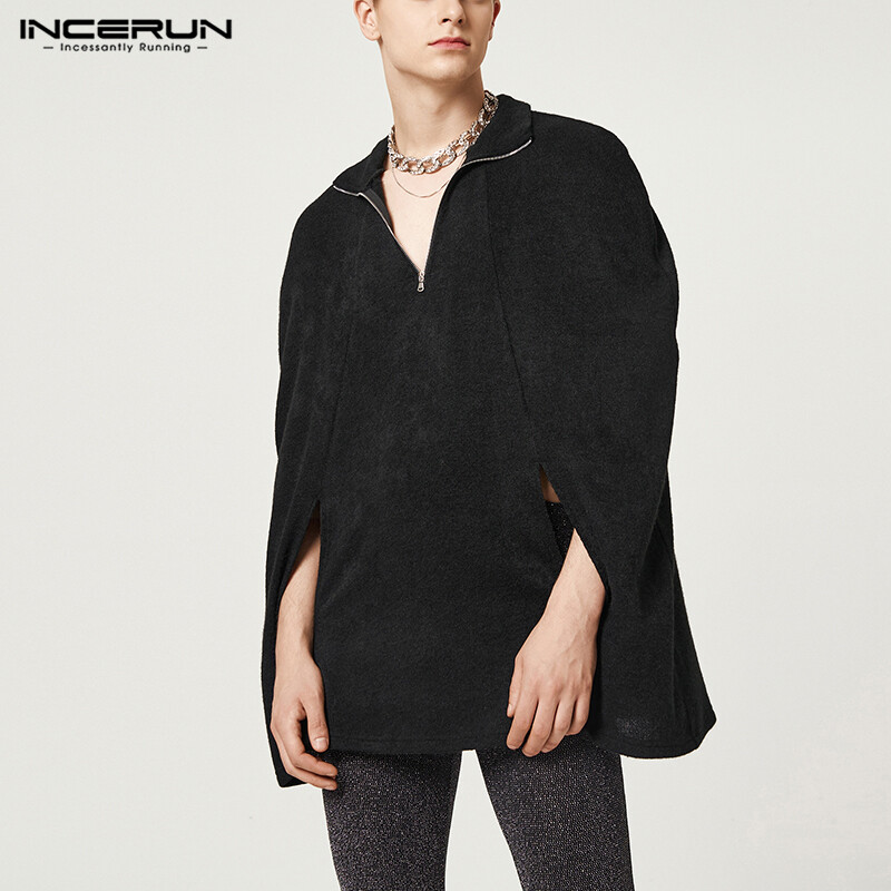 Incerun áo choàng poncho cho nam áo khoác choàng áo khoác áo choàng nửa khóa kéo áo khoác ngoài poncho dự tiệc hippy