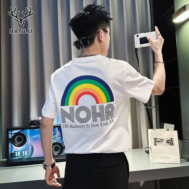 Hanlu áo áo phông nam in kỹ thuật số cầu vồng cho nam tay ngắn thương hiệu thời thượng cho nam tay áo ngắn in họa tiết tay ngắn
