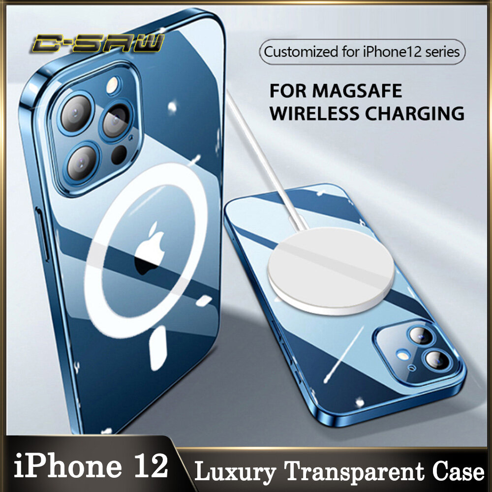 C-SAW Ban Đầu Trong Suốt Sang Trọng Ốp Điện Thoại Cho iPhone 12 Pro Max 12 Mini Không Dây Sạc Magsafe Chống-Mùa Thu Trường Hợp Hỗ Trợ Cho Magsafe Sạc Không Dây Mặt Sau Trong Suốt Bìa Chống Sốc Trường Hợp