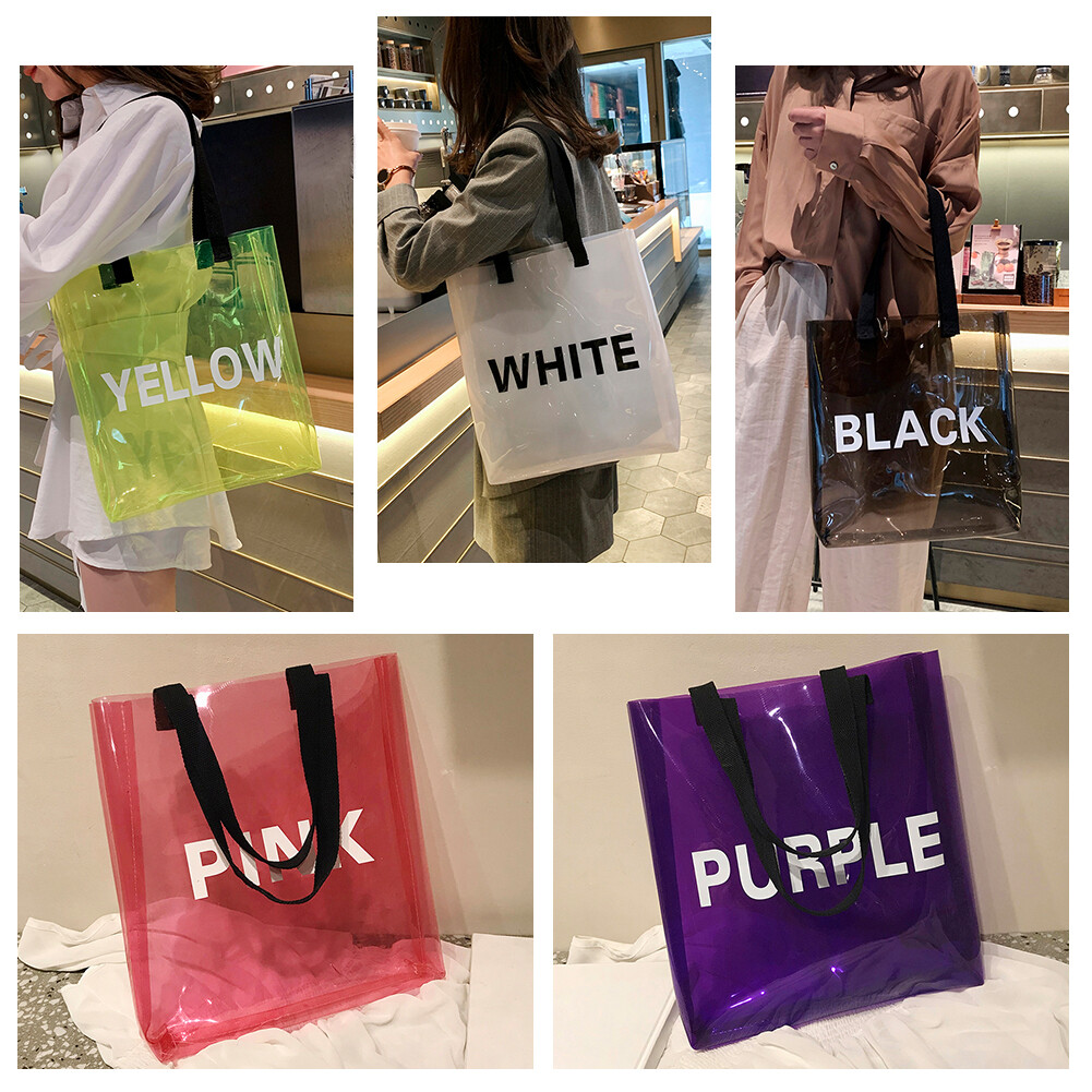 Túi Tote Bằng Nhựa PVC Trong Suốt Thời Trang Sáng Tạo BAGOO Cho Nữ, Túi Đeo Vai In Chữ, Túi Mua Sắm, Du Lịch Đi Biển