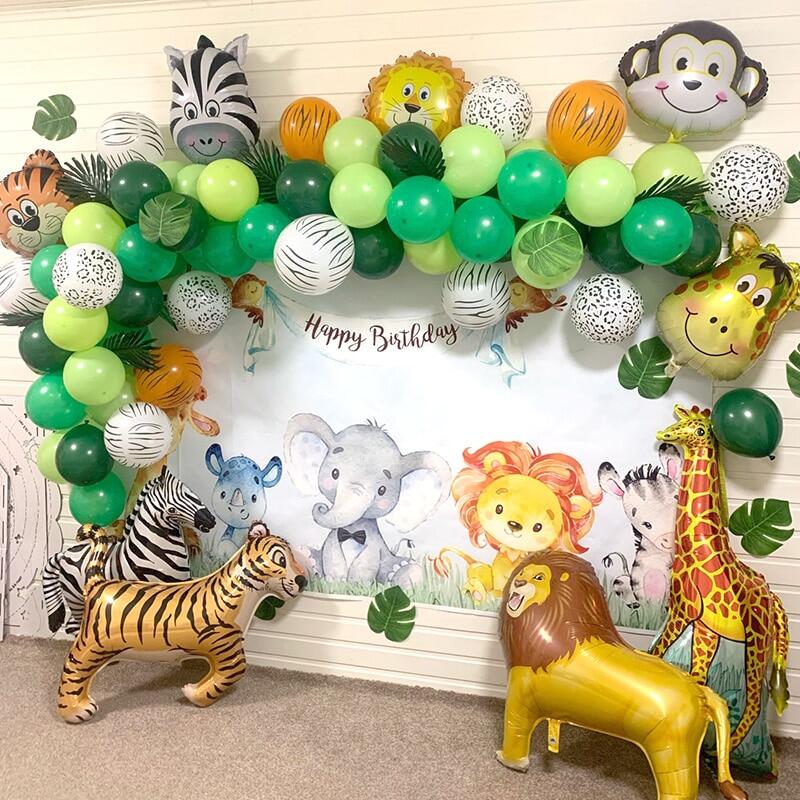 109 bóng bay chủ đề safari rừng bộ vòng hoa bóng bay động vật lá cọ cho trẻ em bé trai trang trí tiệc sinh nhật em bé tắm
