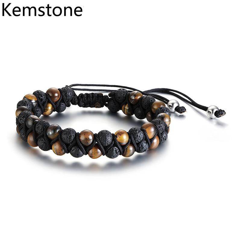 Kemstone Thời Trang Đá Nham Thạch Lapis Lazuli Đính Hạt Sợi Dệt Dây Có Thể Điều Chỉnh Vòng Tay dành cho Nam