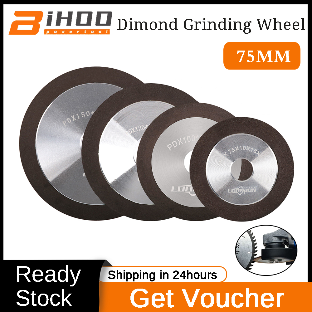 Bhioo bánh mài kim cương 3inch 75mm dụng cụ mài cát đen cho thép vonfram kim loại cacbua 150/240/320 grit