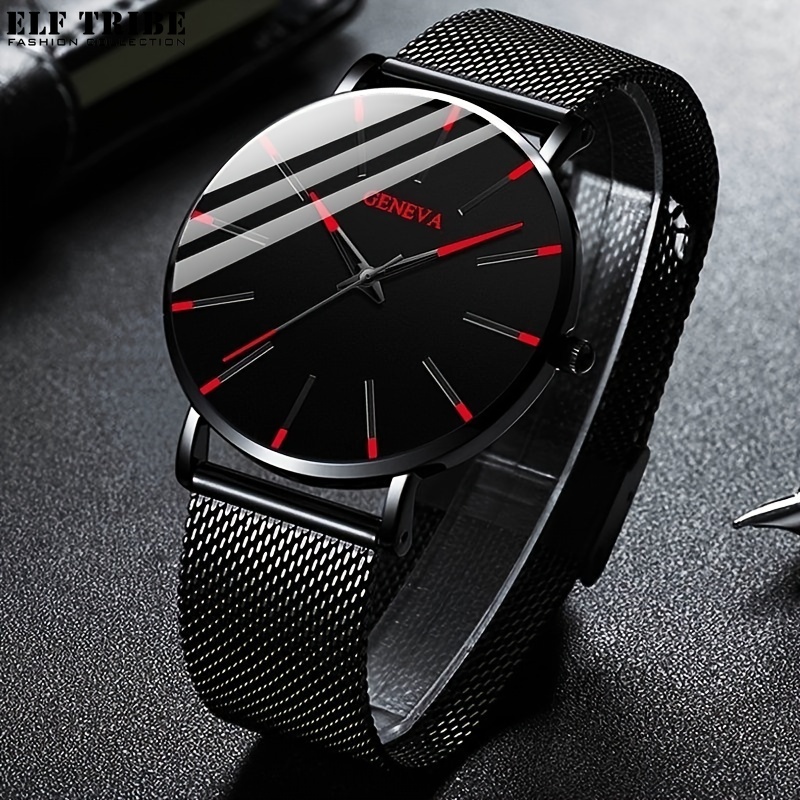 ELF TRIBE malist Men's Fashion Ultra Thin Watches Simple Men Business Stainless Steel Mesh Belt Quartz Watch ราคา 253 บาท*ส่งฟรี