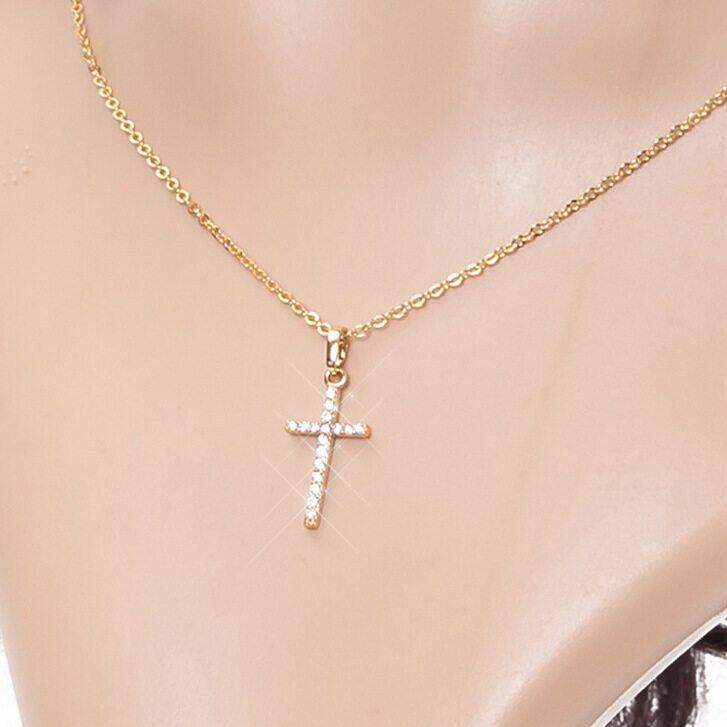 Mặt Dây Chuyền Chữ Thập Nam/Nữ Thời Trang Mặt Dây Chuyền Chữ Thập Jesus Pha Lê Màu Vàng Bạc Trang Sức Vòng Cổ