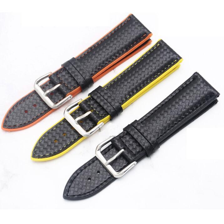 18mm 20mm 22mm Silicone Strap Carbon Fiber Leather Sweat proof Waterproof
