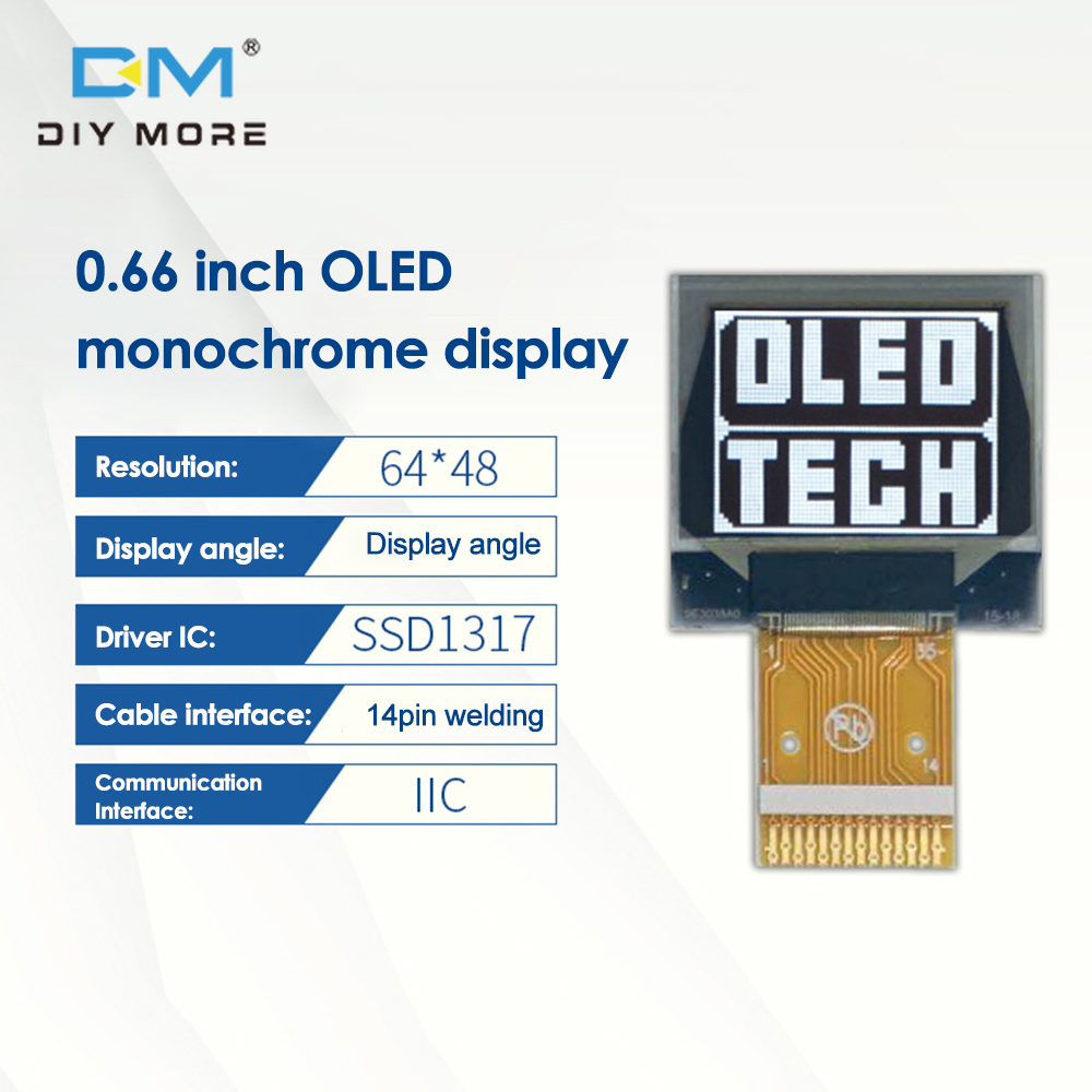 Diymore màn hình oled ánh sáng trắng 0.66 inch mô-đun màn hình lcd 64*48 giao diện iic
