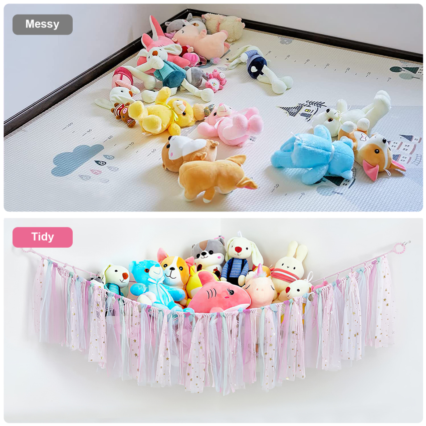 Võng Đồ chơi thú nhồi bông lưu trữ ôm mềm mại sang trọng góc treo Net bện tay lớn macrame tua tổ chức cho trẻ em phòng ngủ vườn ươm