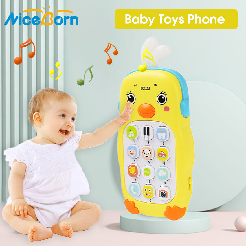 Niceborn bé điện thoại di động đồ chơi cho học tập và chơi giáo dục sớm điện thoại với gutta-percha đèn âm nhạc bìa cho hơn 6 tháng tuổi trẻ em với dây buộc