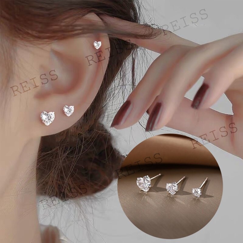 Khuyên Tai Bạc Khuyên Tai Zircon Kim Cương Trái Tim Không Gây Dị Ứng Khuyên Tai Kim Khuyên Tai Đơn Giản Cơ Bản Xỏ Khuyên Xoắn Tối Giản Hàng Ngày