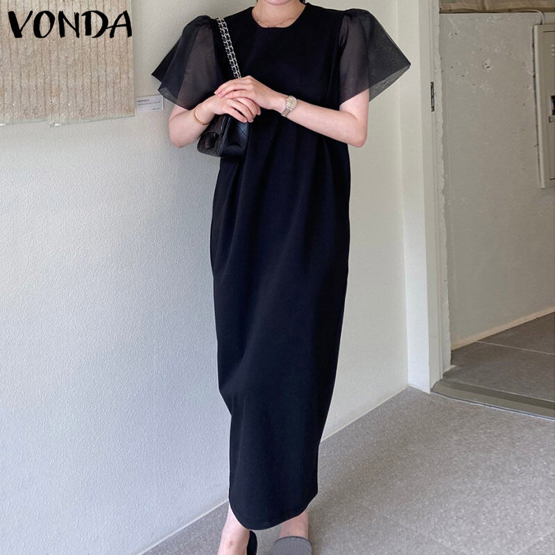 VONDA Women Summer Short Sleeve Elegant Party Dress Fashion Holiday