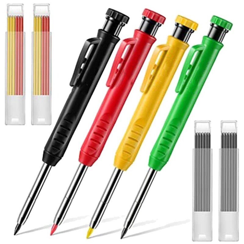 4 Pack Woodworking Pencil Set with Refill 2.8Mm Built