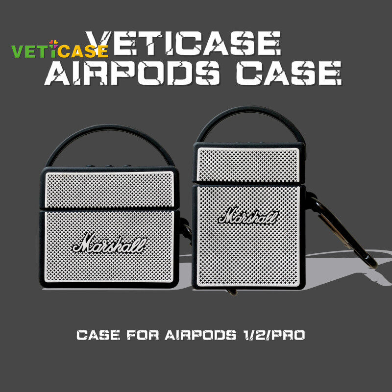 Creative Retro Mar shall Speaker Earphone Case for Apple AirPods Pro AirPods 1 2 3 Silicone Soft Cover Headphone Air Pods Casing Pouch Protective AirPod Accessories Black White