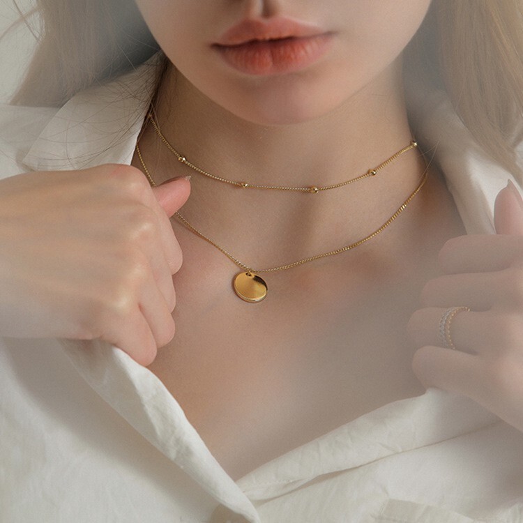 Vòng Cổ Nhiều Lớp Vòng Cổ Mặt Đĩa Tròn, Vòng Cổ Choker Vàng Cho Nữ