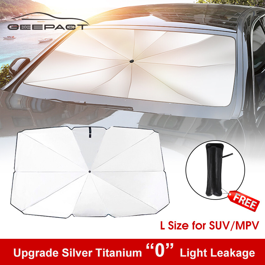 Geepact Foldable Car Sunshade Car Parasol Umbrella Type Front Windshield Visor Sunscreen Retractable Anti-UV Portable Front and Back Reflective Car Sun Protection Universal Multipurpose