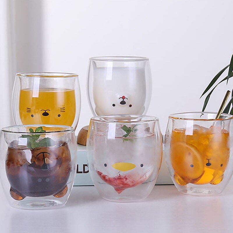 【HOT NEW】✉◇♣ 260ml Creative Double Wall Glass Mug Bear Cat Dog Animal Double-layer Cute Beer Milk Coffee Cup Valentine 39;s Day Gift ราคา 649 บาท*ส่งฟรี