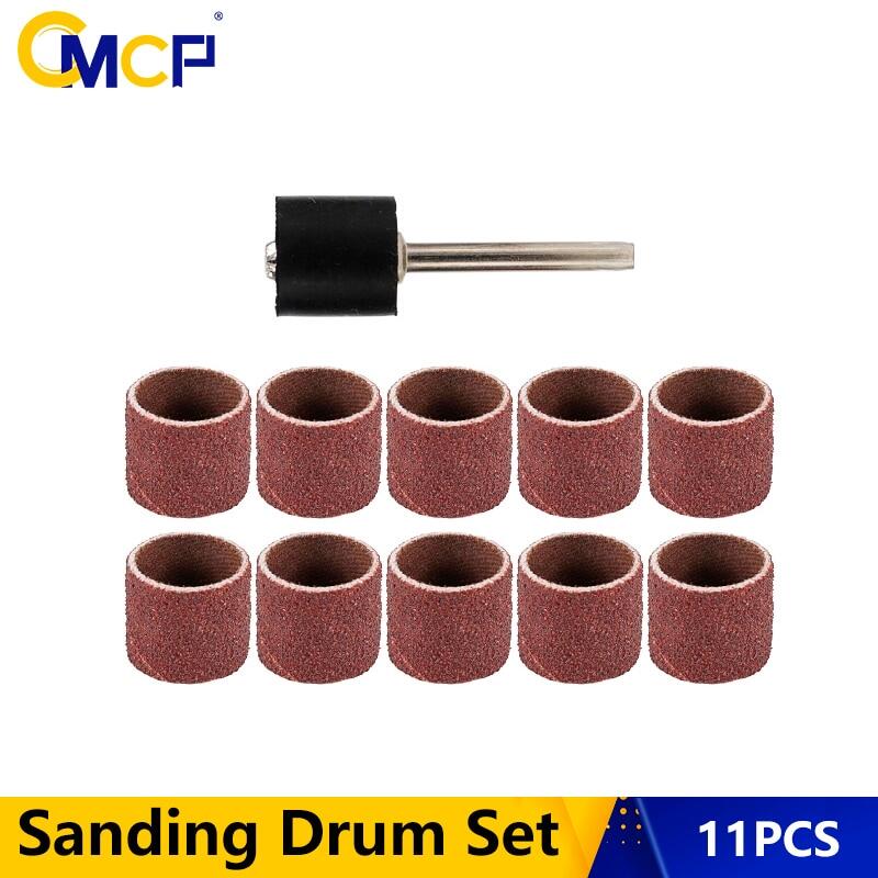 Cmcp 100 Grit Bộ trống chà nhám 11 cái với chà nhám trục gá Băng nhám 12.7mm cho dụng cụ Dremel phụ kiện quay