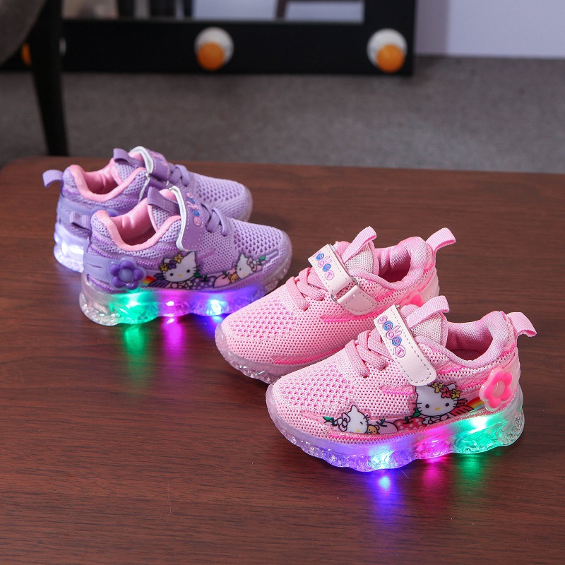 Giày thể thao trẻ em phát sáng đèn led mới giày công chúa cho bé gái 1-6 tuổi giày dệt lưới phát sáng, giày phát sáng cho trẻ em bé gái