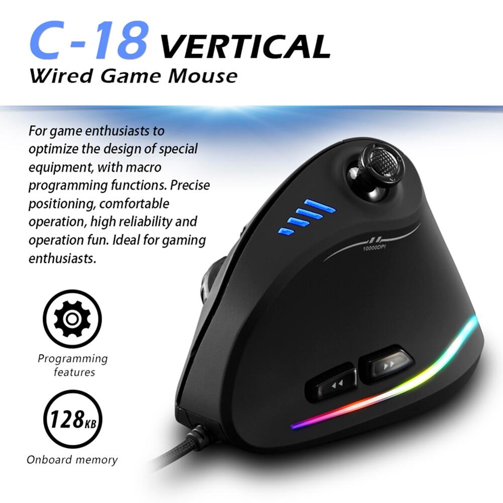 ZELOTES Chuột Đứng C18 Chuột Quang Công Thái Học RGB Có Dây USB 10000DPI Chuột Chơi Game 11 Nút Dùng