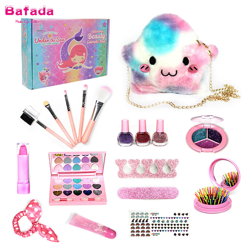 Bafada 20PCS Washable Real Kids Makeup Kit With Safety Mirror,Kid Makeup Toy Set,Girl Makeup Toy Set,Kids Make up set，Pretend beauty salon,Christmas gifts for girls,Makeup set for kids ราคา 437 บาท*ส่งฟรี