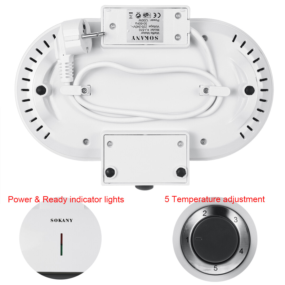 Generic Sokany 220V 1200W Electric Doubleside Waffles Maker Nonstick