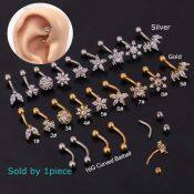 Flower Snowflake Stainless Steel Tragus Helix Earring 16G