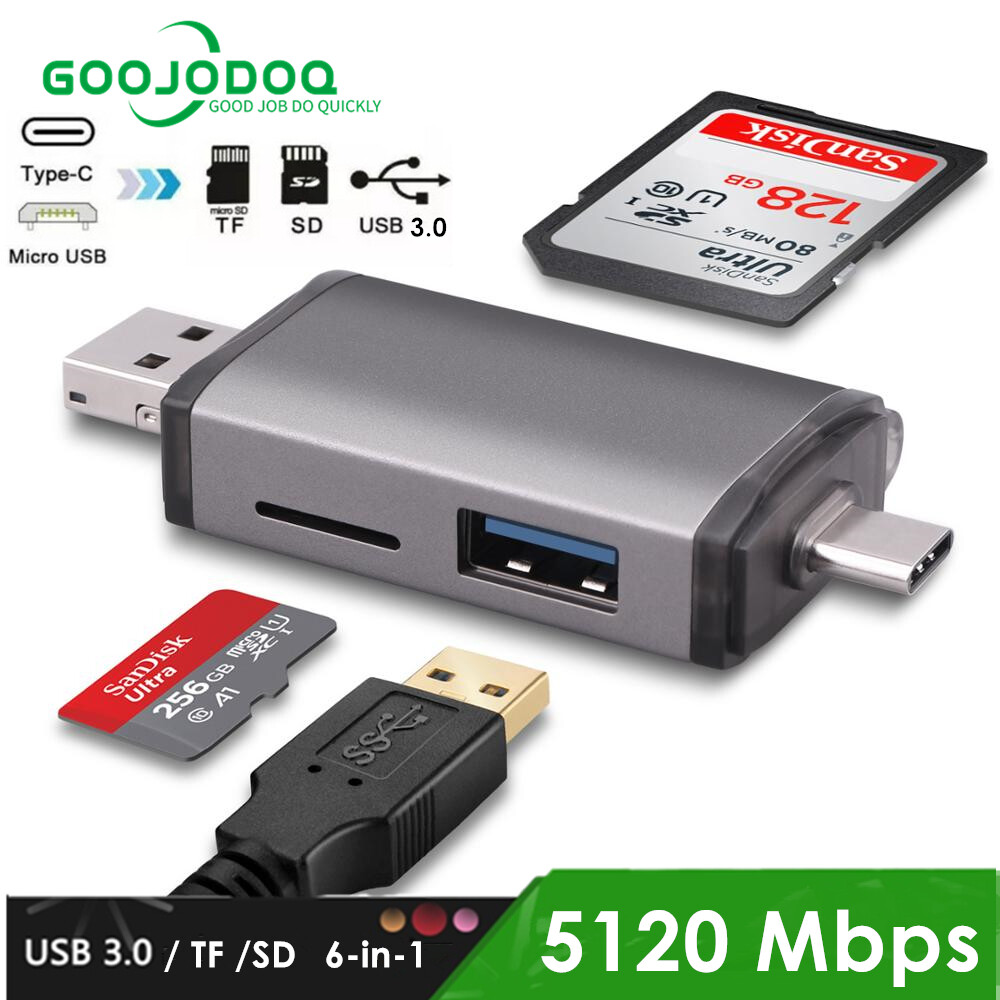 GOOJODOQ Đầu Đọc Thẻ, Thẻ Micro SD 3.0 Thẻ TF Phụ Kiện Bộ Chuyển Đổi Loại C 3 Trong 1 OTG Cardreader Thông Minh Bộ Nhớ Cho Điện Thoại Di Động PC
