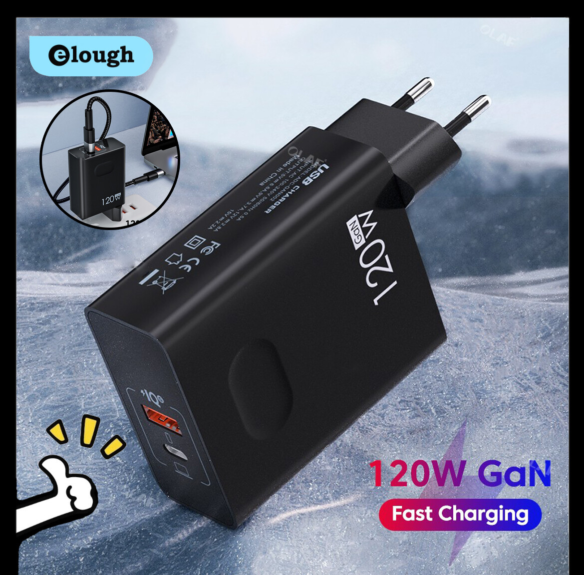 Elough gan sạc nhanh sạc USB sạc điện thoại di động 120W PD cho Iphone 14 13 12 xiaomi13 Samsung Huawei Bộ chuyển đổi sạc nhanh