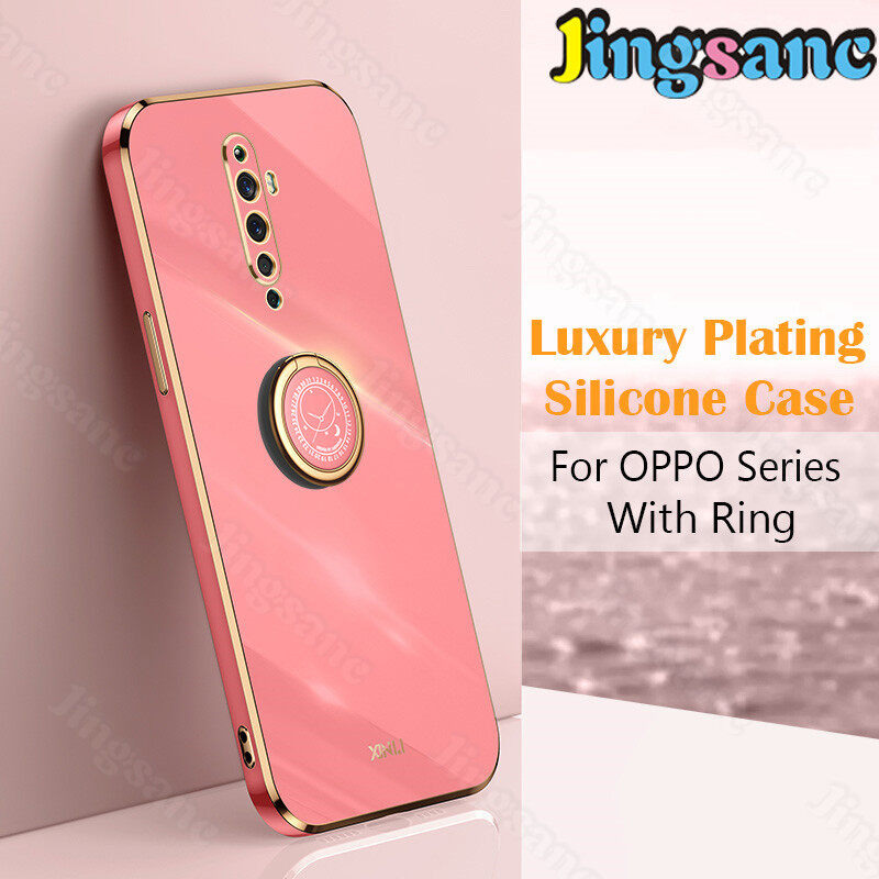 Jingsanc Ốp Điện Thoại Cho OPPO Reno2/Reno2 F Ốp Mạ Sang Trọng Với Giá Đỡ Nhẫn Ốp Cạnh Vuông Thẳng Mạ Điện Silicon Đơn Giản Ốp Lưng Ống Kính Toàn Diện Cho OPPO Reno 2/Reno 2 F