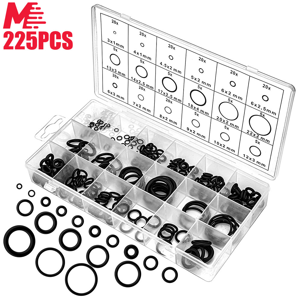 MileRush Bộ 225 Chiếc Vòng Chữ O Cao Su Nitrile Màu Đen Có Hộp, Vòng Đệm Dầu Các Loại Vòng Đệm Vòng Đệm Ống Nước