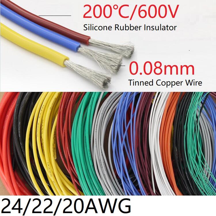 【】 Shopex mall Dây Cao Su 22WAG 20AWG Gel Silicon Cáp Linh Hoạt Dây Điện Tử Siêu Mềm Đồng Cách Nhiệt Cao Màu Tự Làm