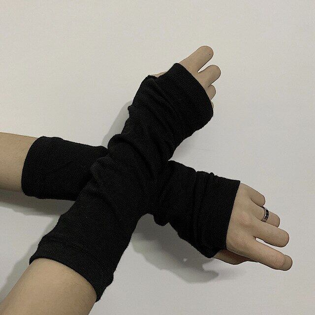 Black Punk Gothic Unisex ถุงมือครึ่งนิ้วยาวถึงศอก Mittens 2020ข้อมือกีฬากลางแจ้ง Cool Ninja อุ่นยืดแขน