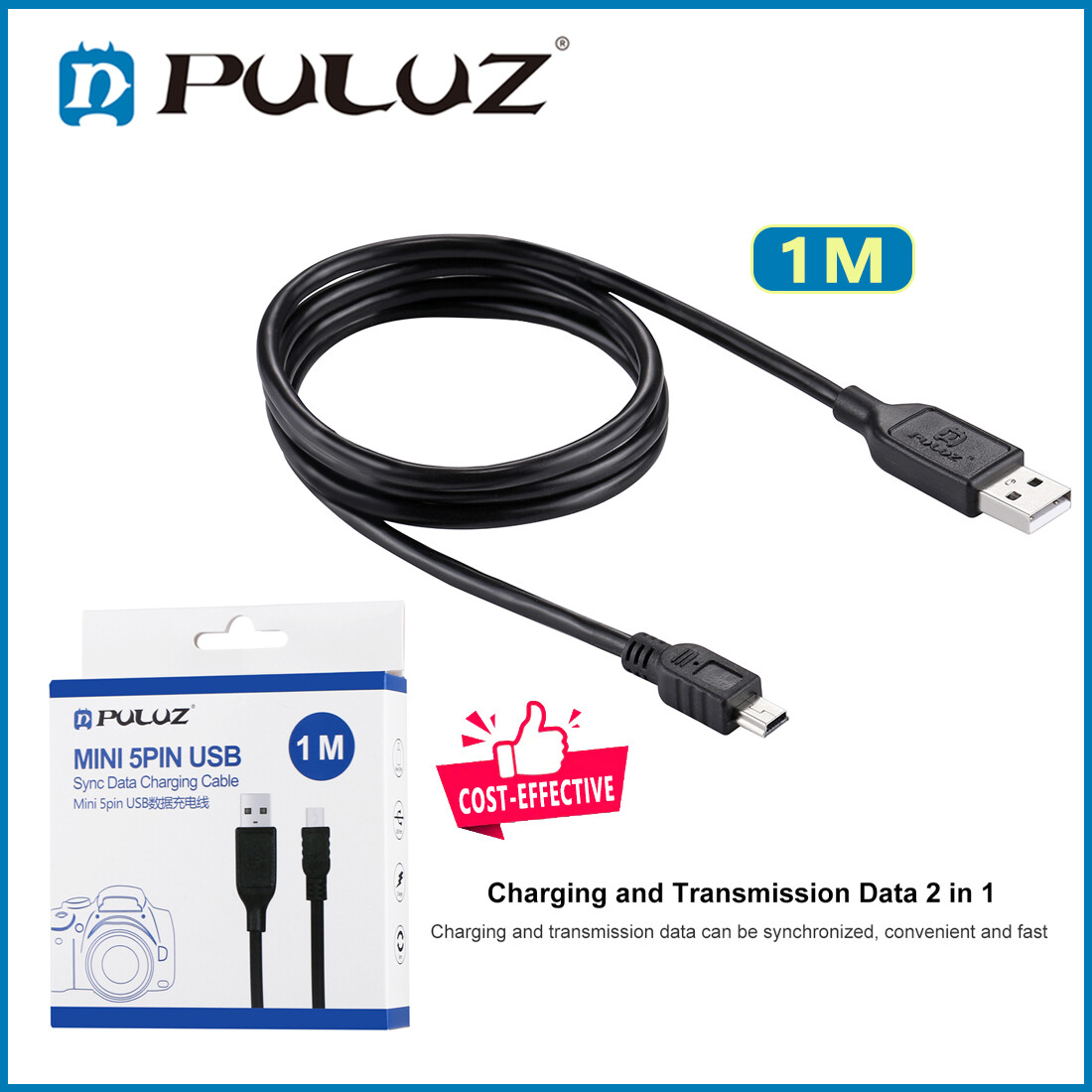 PULUZ 1M Mini 5Pin USB Đồng Bộ Dữ Liệu Cáp Sạc Cho Canon EOS 50D/60D 70D 5D2 5D3 60D g7 X Mark II EOS 700D EOS 100D EOS M2 EOS 650D, g7 X, EOS 5D III, EOS 80D, EOS 750D, EOS 760D Thứ Hai, 800D, 1200D, 1300D, Sx700 HS, EOS M5, EOS GoPro Hero4/3 +/3, 5D